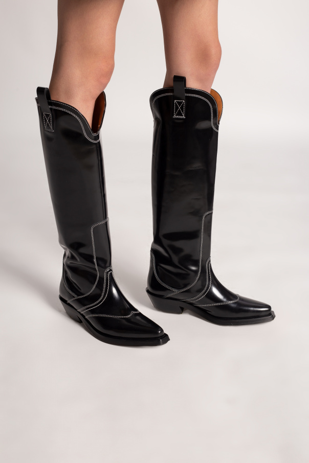 Ganni black cowboy boots best sale